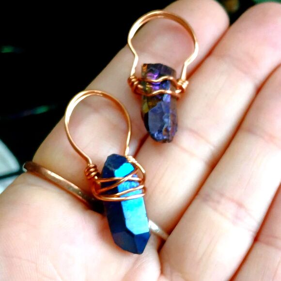 Titanium Quartz Crystal Pendant, Copper Gemstone Pendant, OOAK 1.5" - Picture 2 of 3
